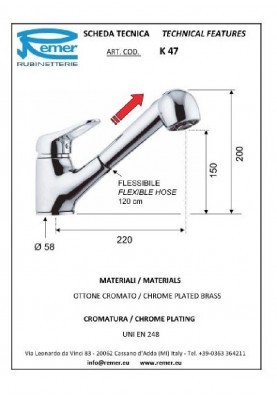 KISS DOUCHETTE; Robinet mitigeur cuisine avec douchette et flexible KISS chromé