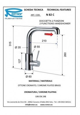 MINIMAL DOUCHETTE; Robinet mitigeur cuisine bec haut pivotant douchette MINIMAL chromé