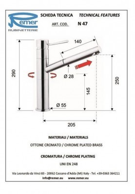 MINIMAL DOUCHETTE DESIGN; Robinet mitigeur cuisine MINIMAL bec haut douchette chromé