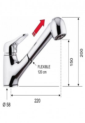 MAXI DOUCHETTE; Robinet mitigeur cuisine MAXI bec pivotant douchette chromé