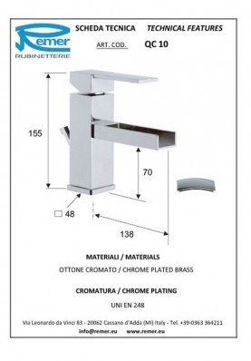 QUBIKA CASCATA LAVABO; Robinet mitigeur salle de bain pour lavabo et vasque QUBIKA CASCATA chromé