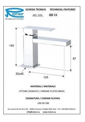 Q-DESIGN LAVABO SANS VIDAGE; Robinet mitigeur salle de bain sans vidage pour lavabo et vasque Q-DESIGN chromé