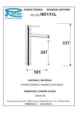MINIMAL2 LAVABO HAUT XL; Robinet mitigeur salle de bain haut XL sans vidage pour lavabo et vasque MINIMAL2 chromé