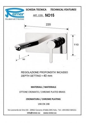 MINIMAL2 LAVABO MURAL; Robinet mitigeur salle de bain mural pour lavabo et vasque MINIMAL2 chromé