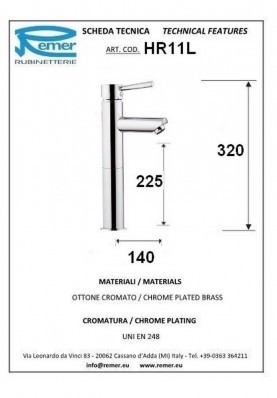 ERMESSE LAVABO HAUT; Robinet mitigeur salle de bain haut sans vidage pour lavabo et vasque ERMESSE chromé