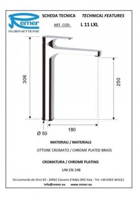 CLASS LINE LAVABO HAUT XL; Robinet mitigeur salle de bain haut sans vidage pour lavabo et vasque CLASS LINE chromé