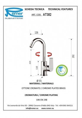 ARTIQUE LAVABO BEC MOBILE; Robinet mitigeur salle de bain bec pivotant haut pour lavabo et vasque ARTIQUE chromé