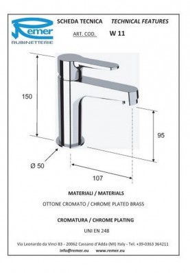 WINTER LAVABO SANS VIDAGE; Robinet mitigeur salle de bain sans vidage pour lavabo et vasque WINTER chromé