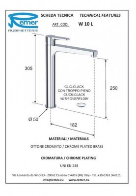 WINTER LAVABO HAUT; Robinet mitigeur salle de bain haut pour lavabo et vasque WINTER chromé