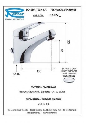 35 LAVABO; Robinet mitigeur salle de bain vidage laiton pour lavabo et vasque REMIX chromé