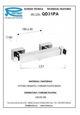 Q-DESIGN DOUCHE; Robinet mitigeur salle de bain pour douche mural nu carré Q DESIGN chrome