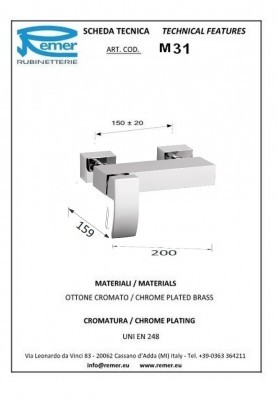 MARS DOUCHE; Robinet mitigeur salle de bain pour douche mural nu carré MARS chrome