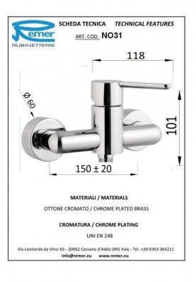 MINIMAL2 DOUCHE; Robinet mitigeur salle de bain pour douche mural nu MINIMAL2 chrome