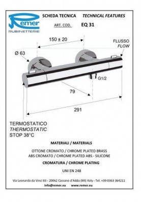 ELEGANCE DOUCHE THERMOSTATIQUE; Robinet mitigeur salle de bain pour douche mural nu thermostatique ELEGANCE chrome