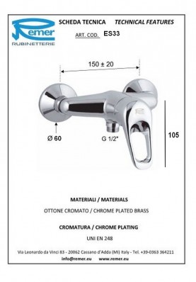 ESSENTIEL DOUCHE; Robinet mitigeur salle de bain pour douche mural nu ESSENTIEL chrome