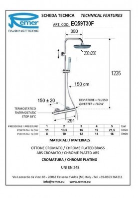 COLONNE THERMO ELEGANCE 20X20; Colonne de douche murale thermostatique corps froid ELEGANCE 20X20 chromé