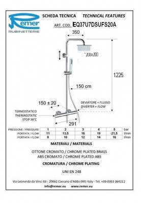 COLONNE THERMO ELEGANCE 20X20 SLIM  ; Colonne de douche murale thermostatique corps froid ELEGANCE 20X20 slim chromé