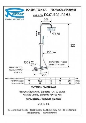 COLONNE THERMO ELEGANCE 25X25; Colonne de douche murale thermostatique corps froid ELEGANCE 25X25 slim chromé