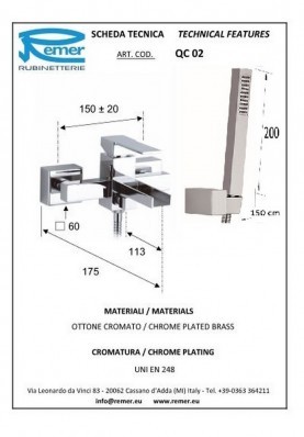 QUBIKA CASCATA BAIGNOIRE AV KIT; Robinet mitigeur salle de bain pour baignoire QUBIKA CASCATA avec douchette chrome