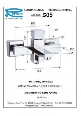 SQ3 BAIGNOIRE; Robinet mitigeur salle de bain pour baignoire SQ3 nu chrome