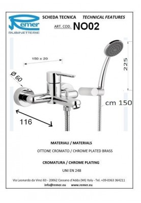 MINIMAL2 BAIGNOIRE AV KIT DOUCHETTE; Robinet mitigeur salle de bain pour baignoire MINIMAL2 avec douchette chrome