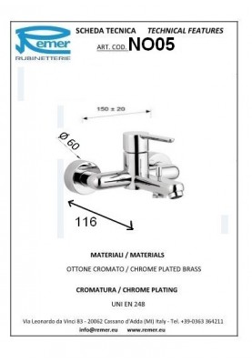 MINIMAL2 BAIGNOIRE; Robinet mitigeur salle de bain pour baignoire MINIMAL2 nu chrome