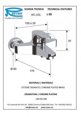 CLASS LINE BAIGNOIRE; Robinet mitigeur salle de bain pour baignoire CLASS LINE nu chrome