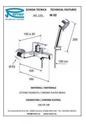 WINTER BAIGNOIRE AV KIT DOUCHETTE; Robinet mitigeur salle de bain pour baignoire WINTER avec douchette chrome