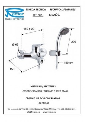 KISS BAIGNOIRE AV KIT DOUCHETTE; Robinet mitigeur salle de bain pour baignoire KISS avec douchette chrome