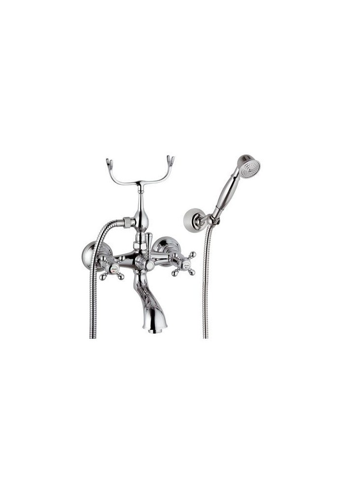 LIBERTY BAIGNOIRE SUPPORT CHROME; Robinet mélangeur salle de bain pour baignoire LIBERTY avec douchette et support mural chrome