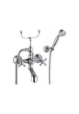 LIBERTY BAIGNOIRE SUPPORT CHROME; Robinet mélangeur salle de bain pour baignoire LIBERTY avec douchette et support mural chrome