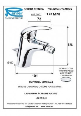 TEN BIDET; Robinet mitigeur salle de bain pour bidet TEN chrome