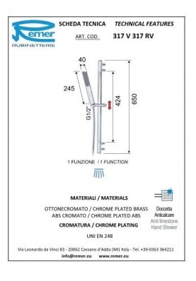 INFINI 1 JET CHROME; Ensemble barre de douche 1 jet anticalcaire INFINI chromé