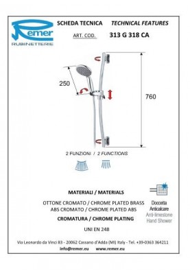 ORIENTABLE 2 JETS ANTICALC CHROME; Ensemble barre de douche 2 jets anticalcaire chromé