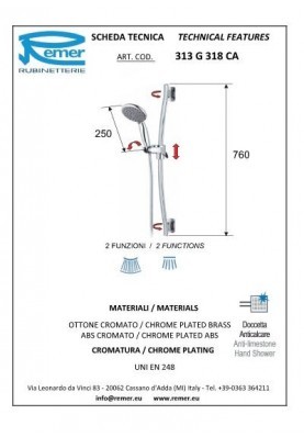 ORIENTABLE 2 JETS ANTICALC CHROME; Ensemble barre de douche 2 jets anticalcaire chromé