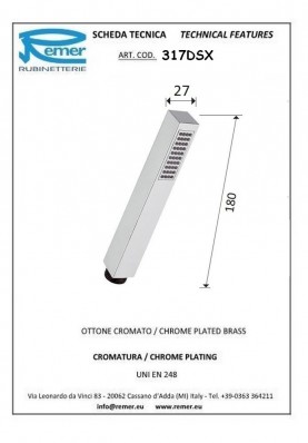 Q DESIGN ABS 1 JET ANTICALC; Pommeau de douche carré 1 jet anticalcaire QUBIKA chromé