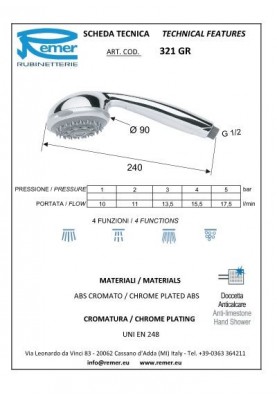 BASIC 4 JETS ANTICALC CHROME; Pommeau de douche 3 jets anticalcaire BASIC chromé