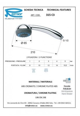 BASIC 2 JETS ANTICALC CHROME; Pommeau de douche 2 jets anticalcaire BASIC chromé