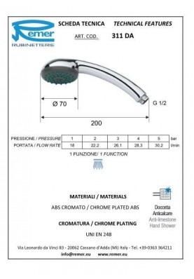 BASIC 1 JET ANTICALC CHROME; Pommeau de douche 1 jet anticalcaire BASIC chromé