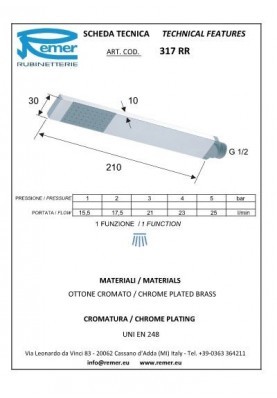 POMMEAU DE DOUCHE RECTAN METAL 1 JET ANTICALCAIRE CHR; Pommeau de douche 1 jet anticalcaire RECTANGLE METAL chromé