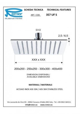 SLIM 200X200 ANTICAL METAL CHR; Pomme de douche de tête slim anticalcaire métal 20x20 chromé