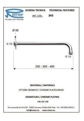 BRAS MURAL ROND LONG 30 CM CHR; Bras de douche encastré 30 cm chromé pour pomme de tête